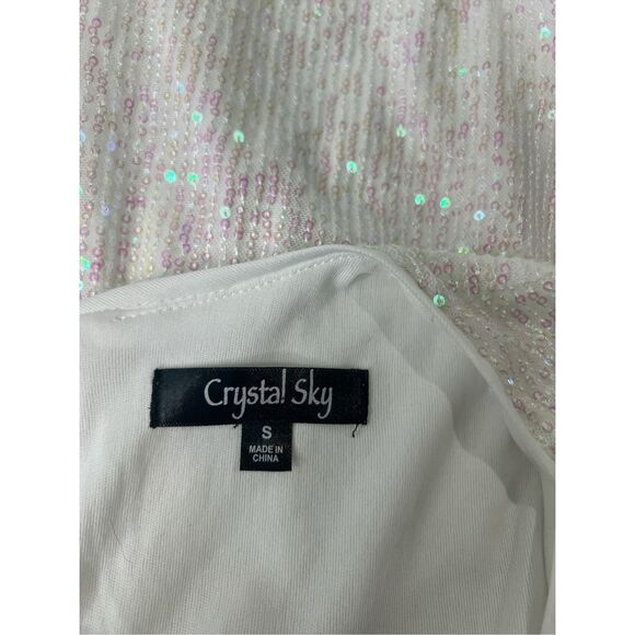 Crystal Sky White Sequin Iridescent Long Sleeve Romper Sz Small - Picture 4 of 7